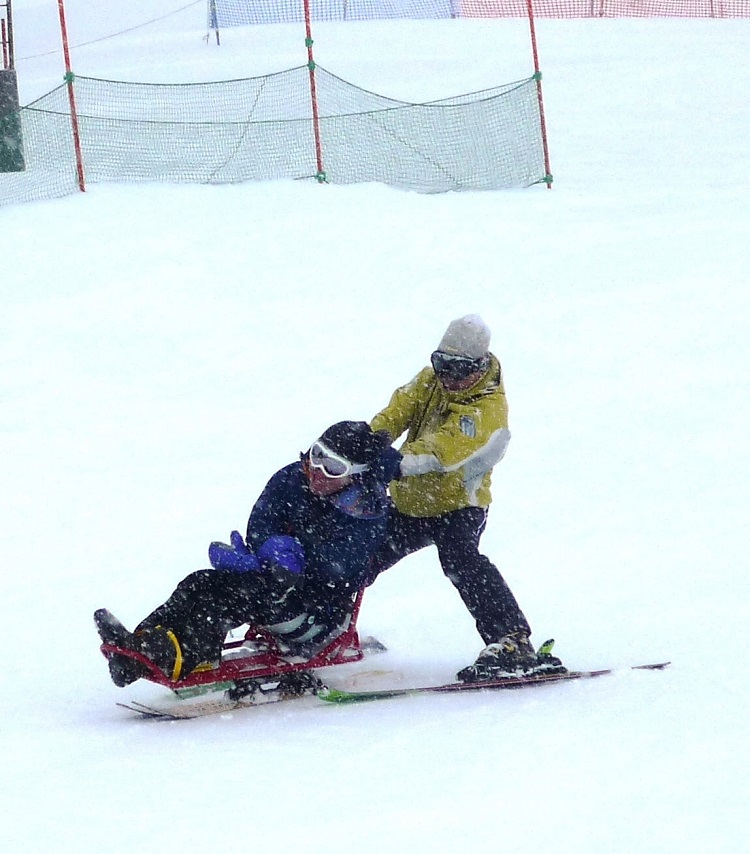 障がい者スポーツ（スキー）の指導を行っている様子